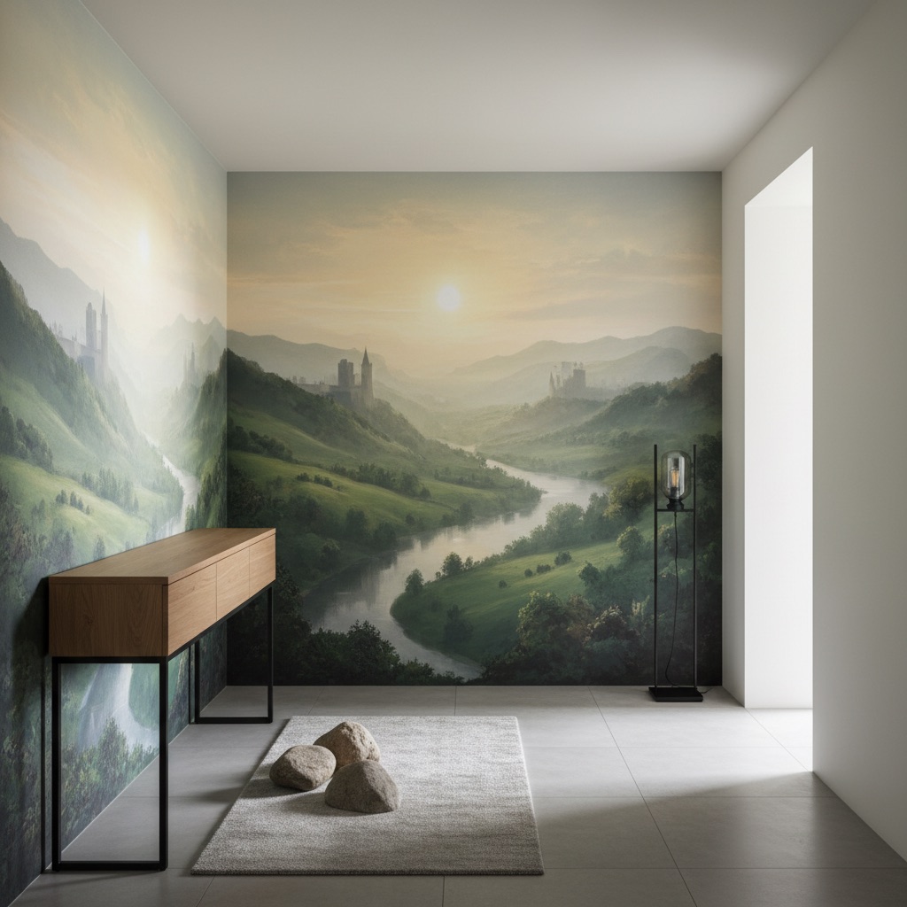 Vizualizace: přírodní panorama – přímý UV tisk na zeď (chodba)