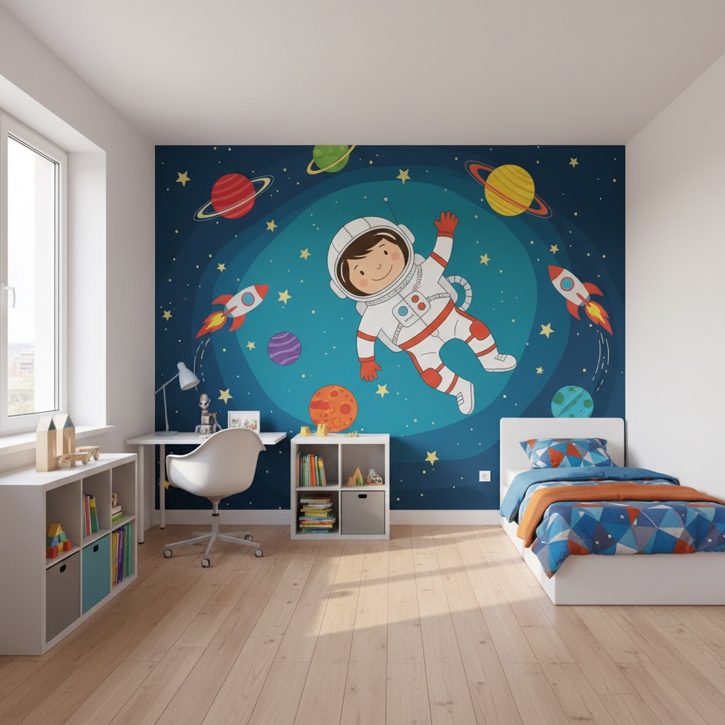 stylizovaný vesmír s raketami (kluci)