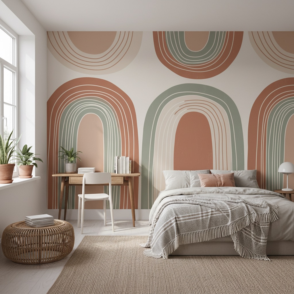 Vizualizace: boho abstrakce – přímý UV tisk na zeď (teenageři)