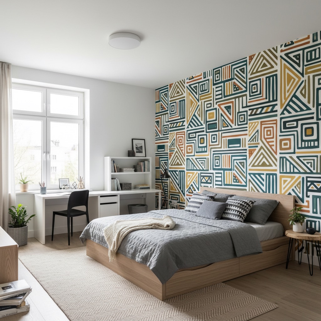 Vizualizace: geometrie – přímý UV tisk na zeď (teenageři)