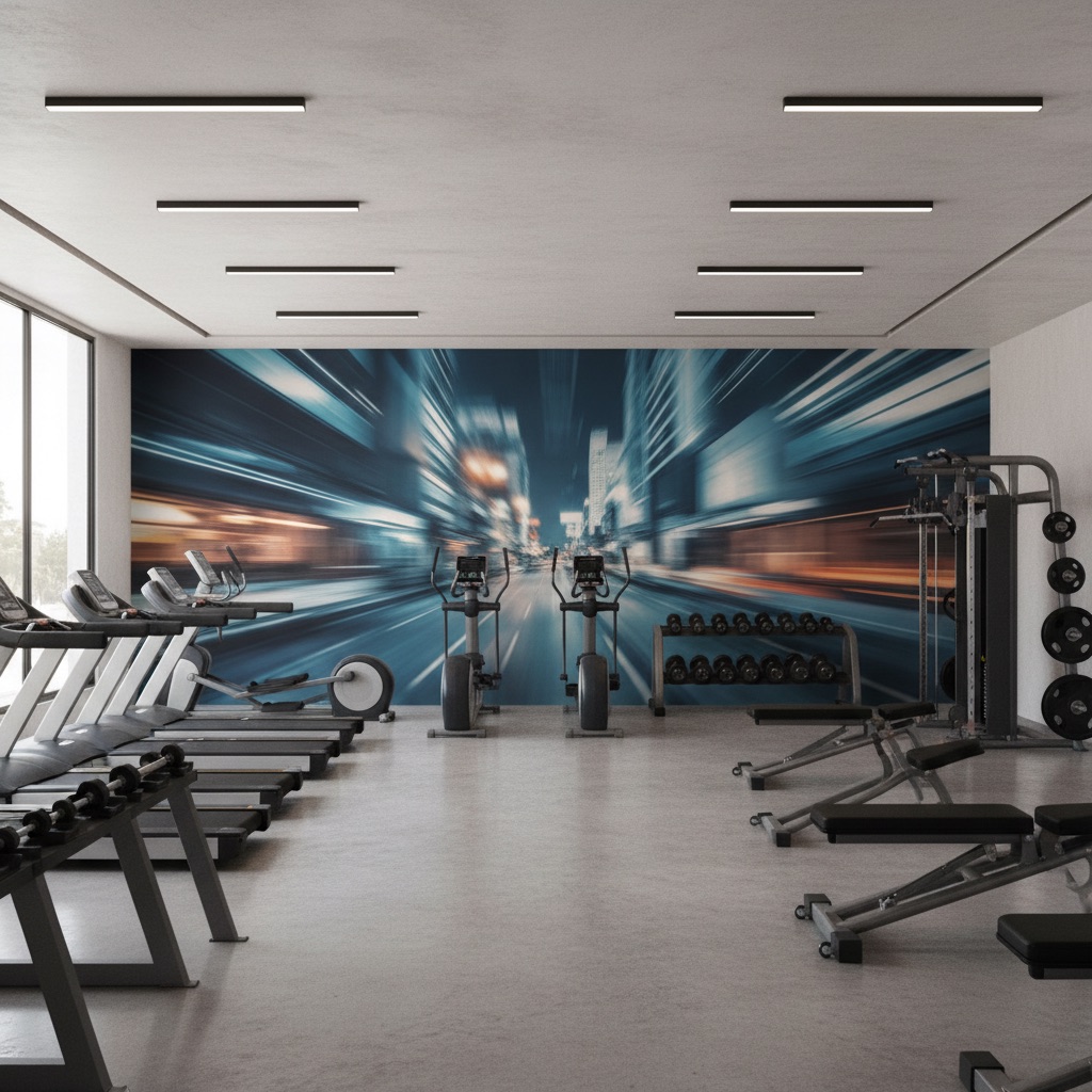 Vizualizace: městský běh – přímý UV tisk na zeď (fitness)