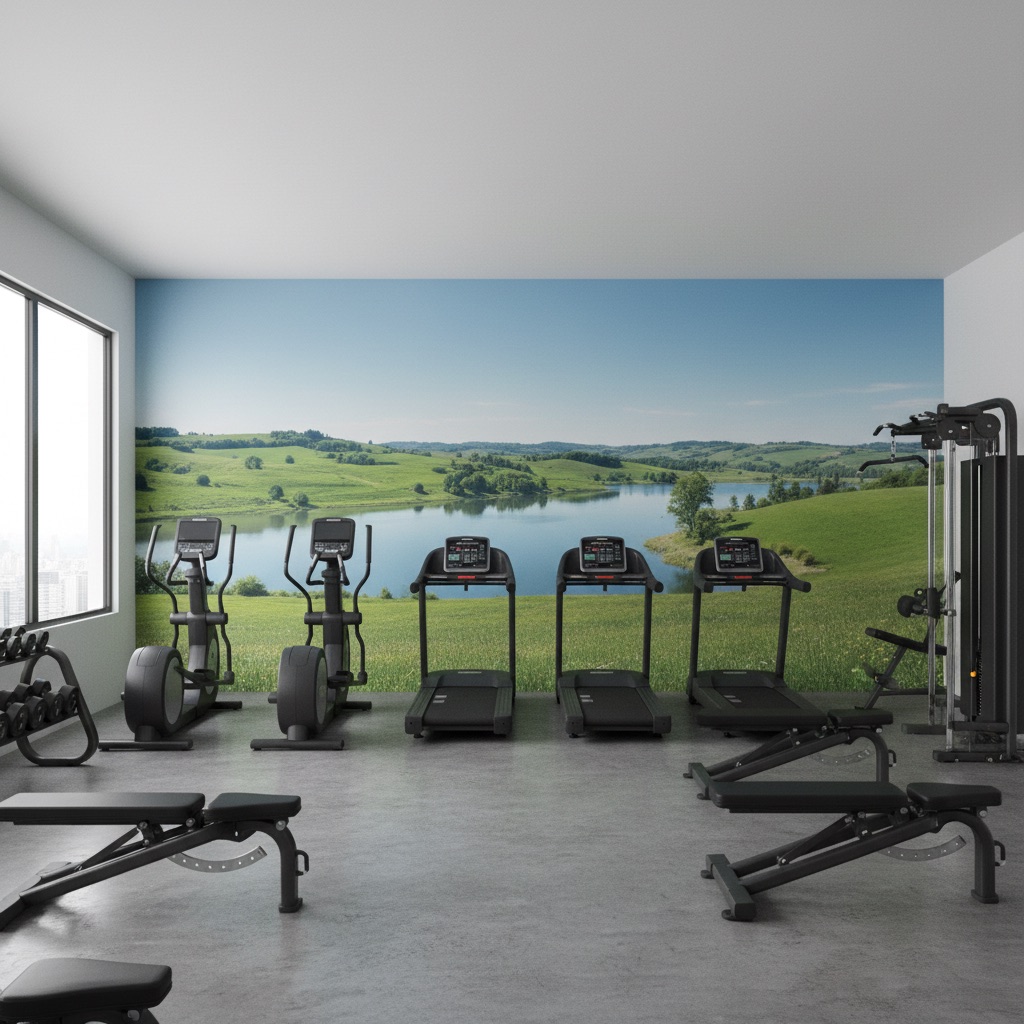 Vizualizace: příroda – přímý UV tisk na zeď (fitness)