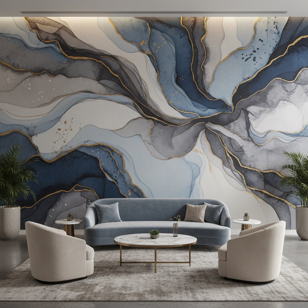 Vizualizace: elegantní abstrakce – přímý UV tisk na zeď (hotel)