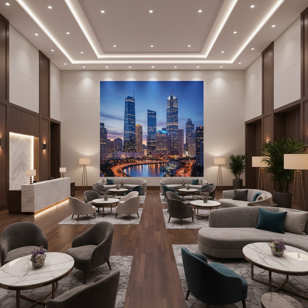 Vizualizace: panorama města – přímý UV tisk na zeď (hotel)