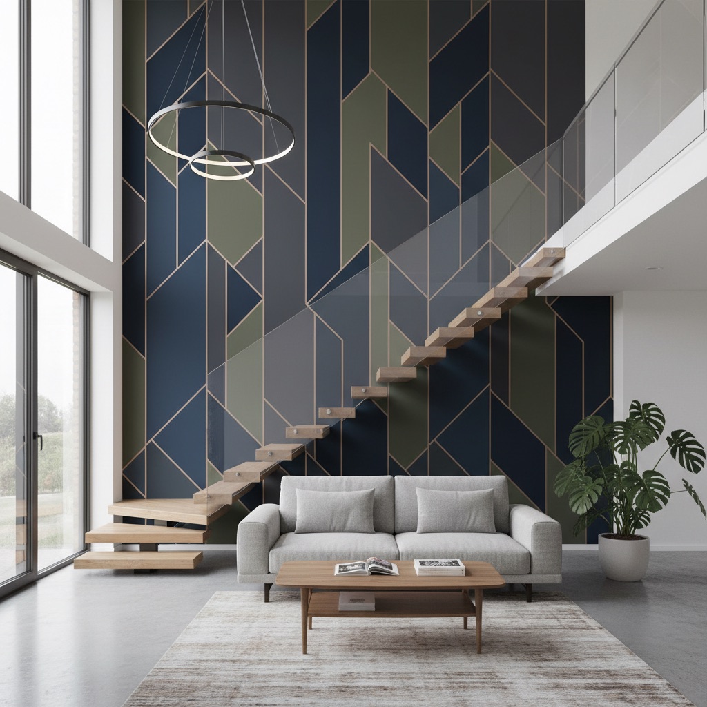Vizualizace: geometrie – přímý UV tisk na zeď (schodiště)
